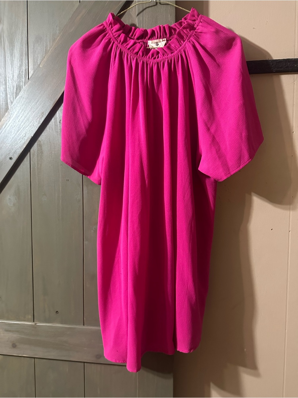 Women's Hot Pink Ruffle-Neck Tunic Top